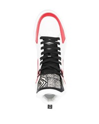 weiße und rote hohe Sneakers aus Leder von Roberto Cavalli