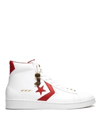 weiße und rote hohe Sneakers aus Leder von Converse