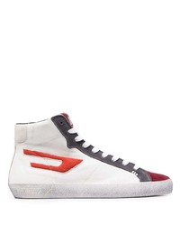 weiße und rote hohe Sneakers aus Leder von Diesel