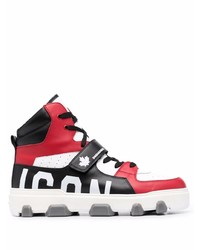 weiße und rote hohe Sneakers aus Leder von DSQUARED2