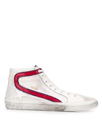 weiße und rote hohe Sneakers aus Leder von Golden Goose