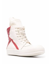 weiße und rote hohe Sneakers aus Leder von Rick Owens