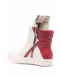 weiße und rote hohe Sneakers aus Leder von Rick Owens