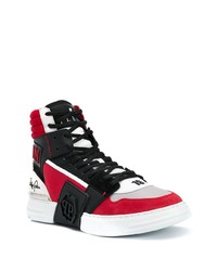 weiße und rote hohe Sneakers aus Leder von Philipp Plein