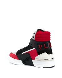 weiße und rote hohe Sneakers aus Leder von Philipp Plein