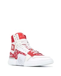 weiße und rote hohe Sneakers aus Leder von Philipp Plein