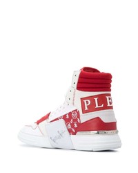 weiße und rote hohe Sneakers aus Leder von Philipp Plein