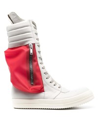 weiße und rote hohe Sneakers aus Leder von Rick Owens