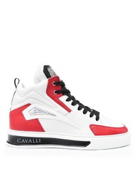 weiße und rote hohe Sneakers aus Leder von Roberto Cavalli