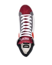 weiße und rote hohe Sneakers aus Leder von Diesel