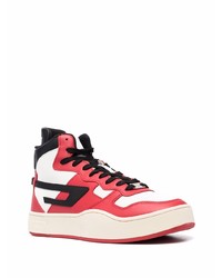 weiße und rote hohe Sneakers aus Leder von Diesel