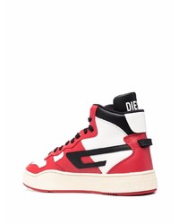 weiße und rote hohe Sneakers aus Leder von Diesel