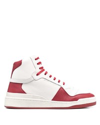 weiße und rote hohe Sneakers aus Leder von Saint Laurent