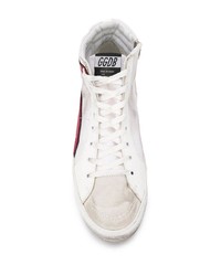 weiße und rote hohe Sneakers aus Leder von Golden Goose