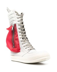 weiße und rote hohe Sneakers aus Leder von Rick Owens