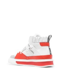 weiße und rote hohe Sneakers aus Leder von Roberto Cavalli