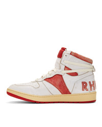 weiße und rote hohe Sneakers aus Leder von Rhude