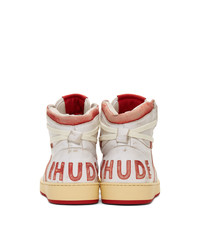 weiße und rote hohe Sneakers aus Leder von Rhude