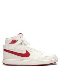 weiße und rote hohe Sneakers aus Segeltuch von Jordan