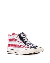 weiße und rote hohe Sneakers aus Segeltuch von Converse X JW Anderson