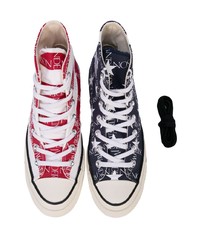 weiße und rote hohe Sneakers aus Segeltuch von Converse X JW Anderson