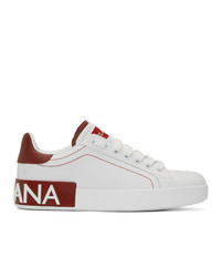 weiße und rote Leder niedrige Sneakers