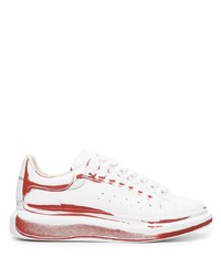 weiße und rote Leder niedrige Sneakers von Alexander McQueen