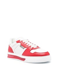 weiße und rote Leder niedrige Sneakers von Roberto Cavalli