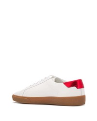 weiße und rote Leder niedrige Sneakers von Saint Laurent