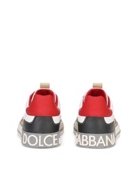 weiße und rote Leder niedrige Sneakers von Dolce & Gabbana