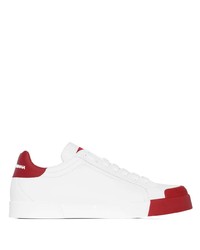 weiße und rote Leder niedrige Sneakers von Dolce & Gabbana