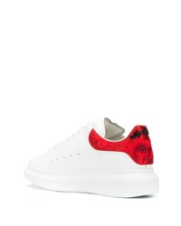 weiße und rote Leder niedrige Sneakers von Alexander McQueen