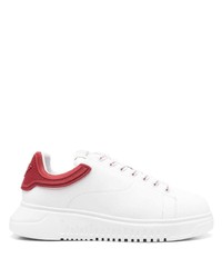 weiße und rote Leder niedrige Sneakers von Emporio Armani