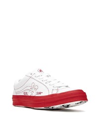 weiße und rote Leder niedrige Sneakers von Converse