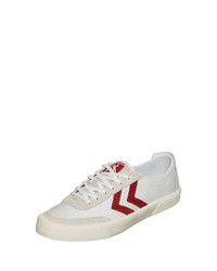 weiße und rote Leder niedrige Sneakers von Hummel