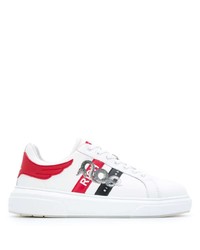 weiße und rote Leder niedrige Sneakers von John Richmond