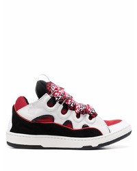 weiße und rote Leder niedrige Sneakers von Lanvin