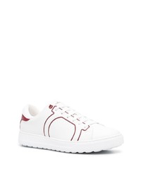 weiße und rote Leder niedrige Sneakers von Salvatore Ferragamo