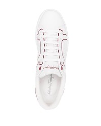 weiße und rote Leder niedrige Sneakers von Salvatore Ferragamo