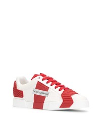 weiße und rote Leder niedrige Sneakers von Dolce & Gabbana