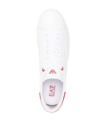 weiße und rote Leder niedrige Sneakers von Ea7 Emporio Armani