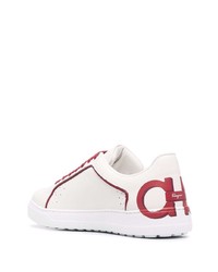 weiße und rote Leder niedrige Sneakers von Salvatore Ferragamo