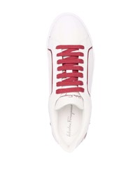 weiße und rote Leder niedrige Sneakers von Salvatore Ferragamo
