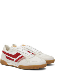 weiße und rote Leder niedrige Sneakers von Tom Ford