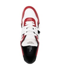 weiße und rote Leder niedrige Sneakers von Valentino Garavani