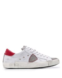 weiße und rote Leder niedrige Sneakers von Philippe Model Paris