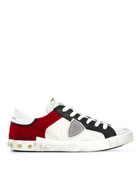 weiße und rote Leder niedrige Sneakers von Philippe Model Paris