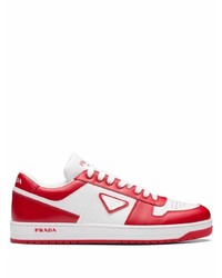 weiße und rote Leder niedrige Sneakers von Prada