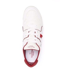 weiße und rote Leder niedrige Sneakers von Valentino Garavani