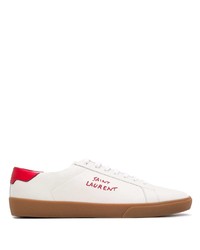 weiße und rote Leder niedrige Sneakers von Saint Laurent